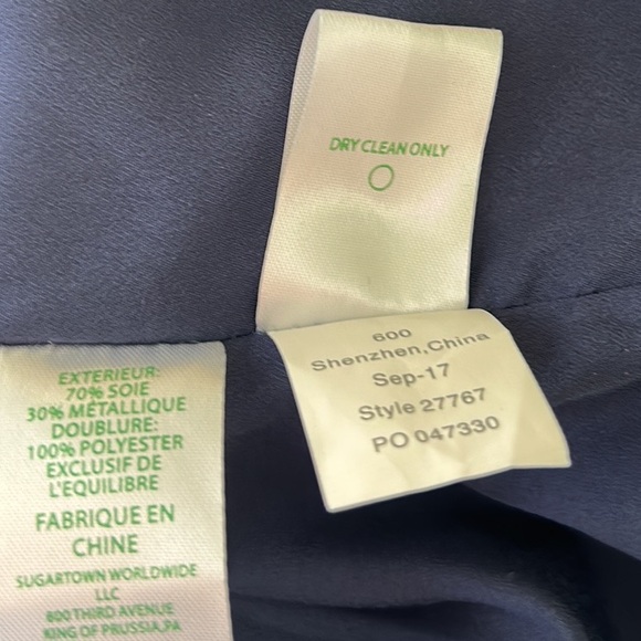 Lilly Pulitzer Marquette Silk Metallic Blue Leaf Jacquard Fringe Shift Dress - S - Picture 15 of 16